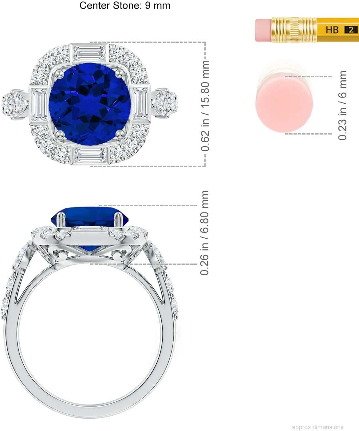 Angara Round Lab Grown Blue Sapphire Unique Halo Engagement Ring with Accents in 14K Solid Gold/Platinum | Birthday, Anniversary, Wedding Jewelry Gift for Women