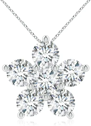 Angara Round Lab Grown Diamond Floral Cluster Pendant in 14K Solid Gold/Platinum | April Birthstone, Birthday, Engagement, Anniversary, Wedding Jewelry Gift for Women