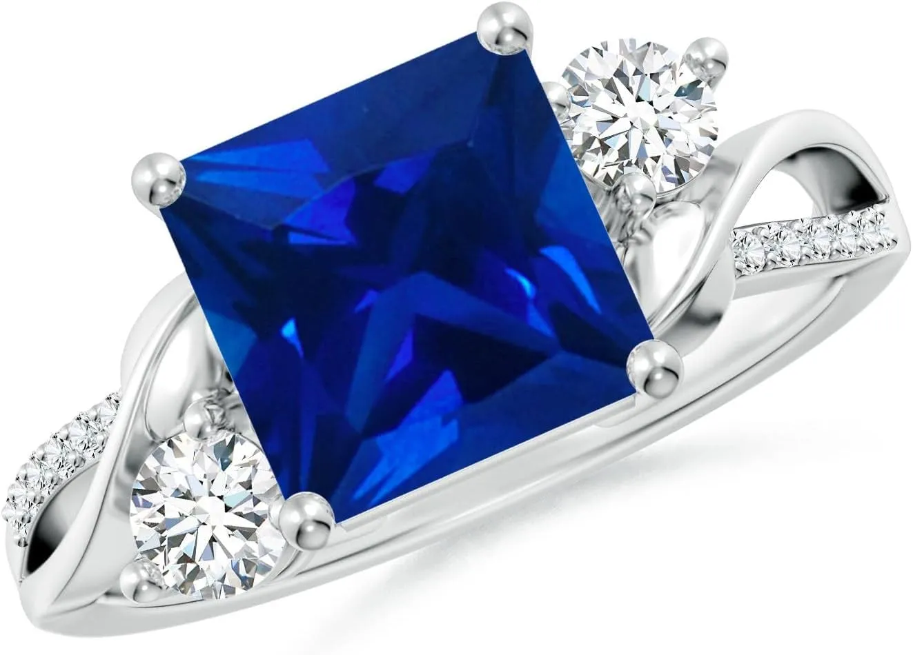 Angara Square Lab Grown Blue Sapphire Twisted Vine Engagement Ring in 14K Solid Gold/Platinum | Birthday, Anniversary, Wedding Jewelry Gift for Women