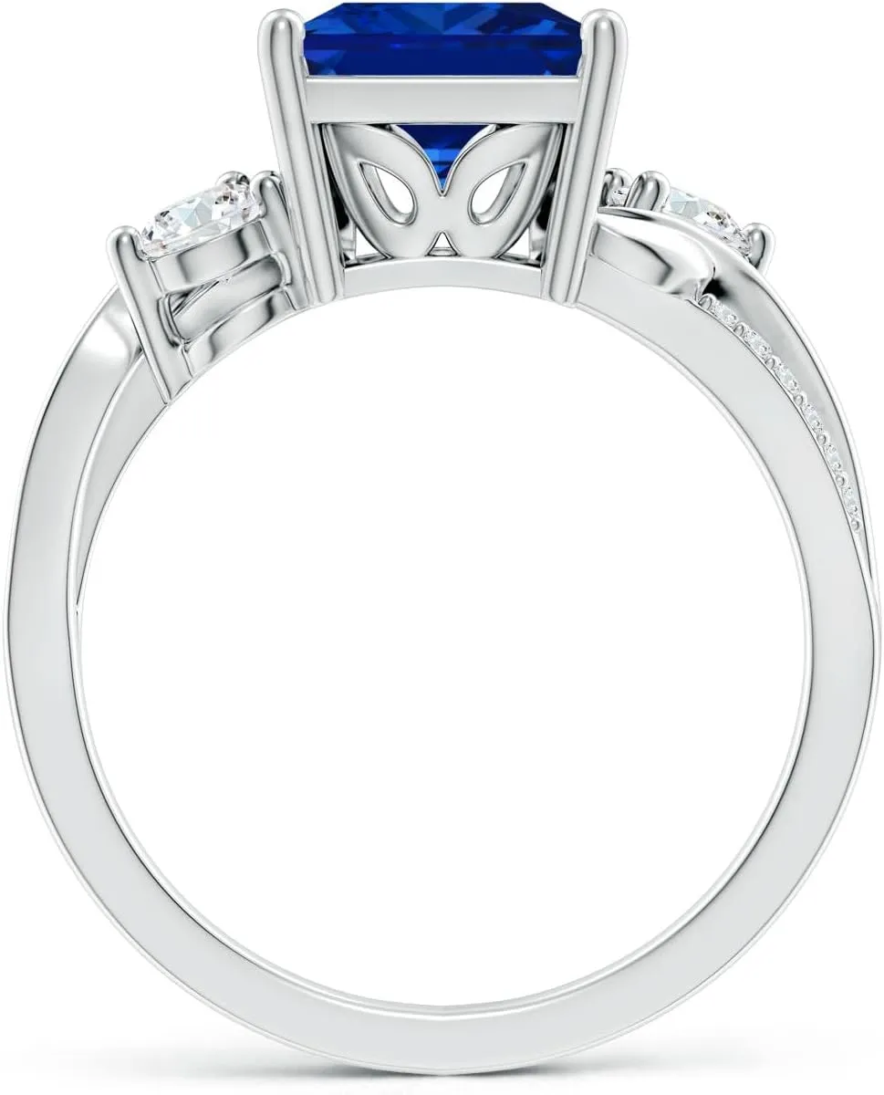 Angara Square Lab Grown Blue Sapphire Twisted Vine Engagement Ring in 14K Solid Gold/Platinum | Birthday, Anniversary, Wedding Jewelry Gift for Women