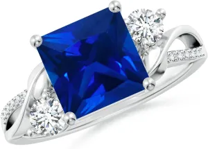 Angara Square Lab Grown Blue Sapphire Twisted Vine Engagement Ring in 14K Solid Gold/Platinum | Birthday, Anniversary, Wedding Jewelry Gift for Women