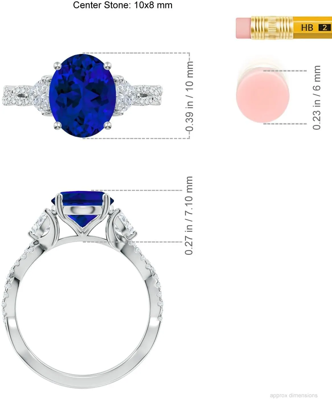 Angara Three Stone Oval Lab Grown Blue Sapphire and Trillion Diamond Twisted Shank Engagement Ring in 14K Solid Gold/Platinum | Birthday, Anniversary, Wedding Jewelry Gift for Women