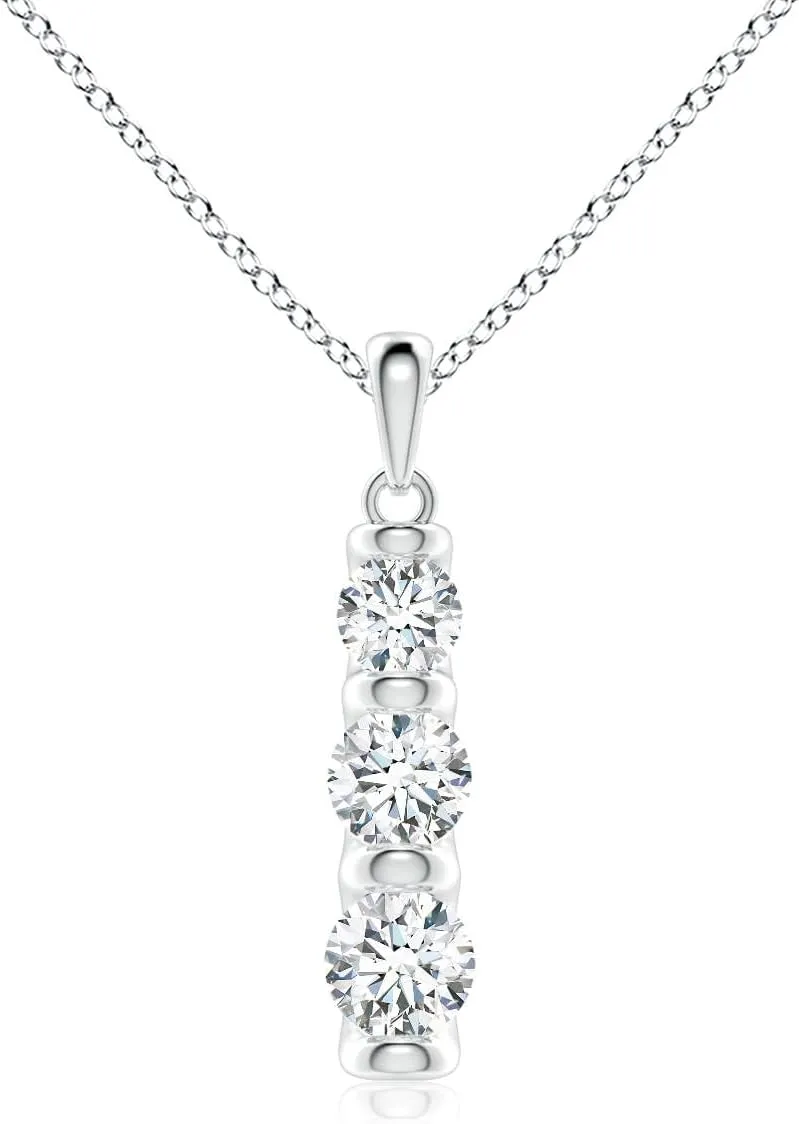 Angara Three Stone Round Lab Grown Diamond Journey Pendant in 14K Solid Gold/Platinum | April Birthstone, Birthday, Engagement, Anniversary, Wedding Jewelry Gift for Women