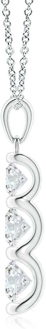 Angara Three Stone Round Lab Grown Diamond Journey Pendant in 14K Solid Gold/Platinum | April Birthstone, Birthday, Engagement, Anniversary, Wedding Jewelry Gift for Women