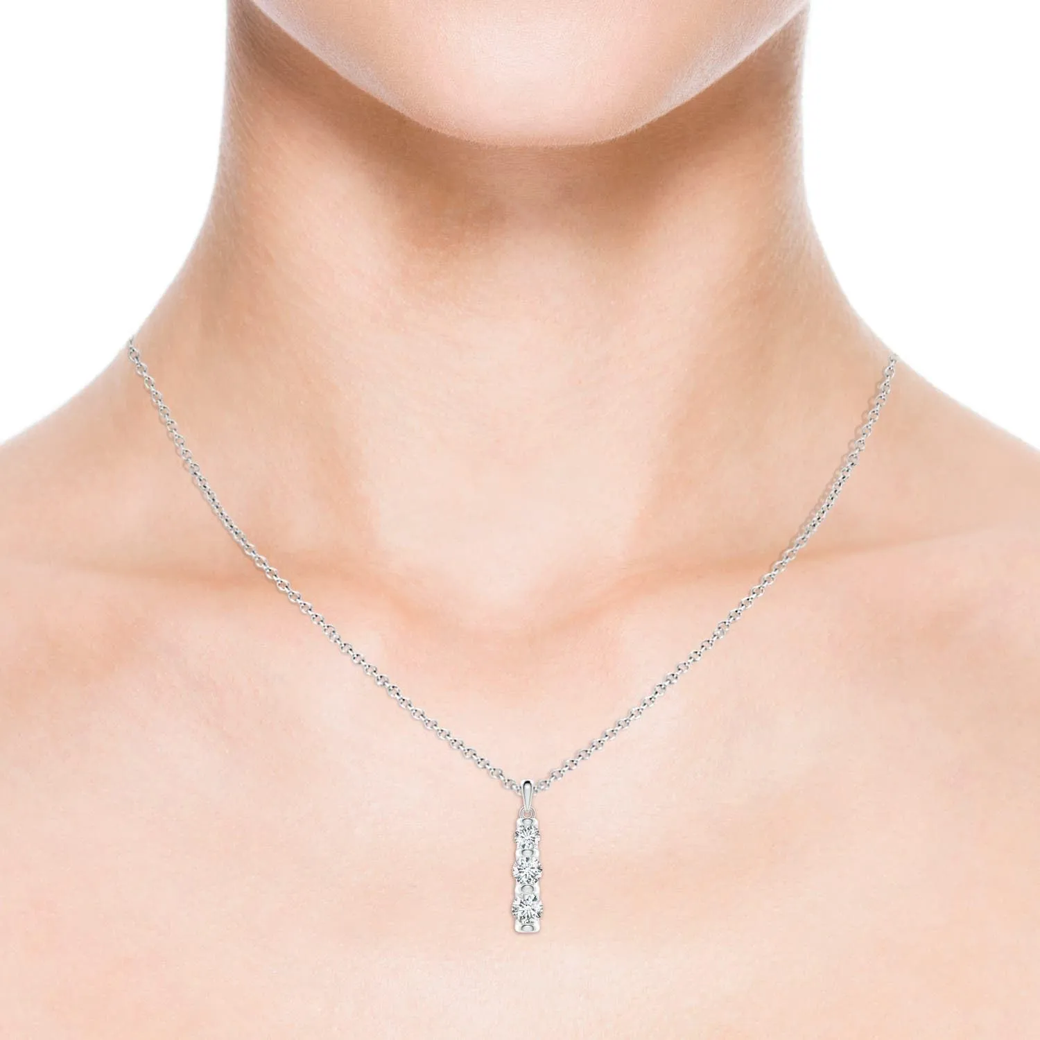 Angara Three Stone Round Lab Grown Diamond Journey Pendant in 14K Solid Gold/Platinum | April Birthstone, Birthday, Engagement, Anniversary, Wedding Jewelry Gift for Women