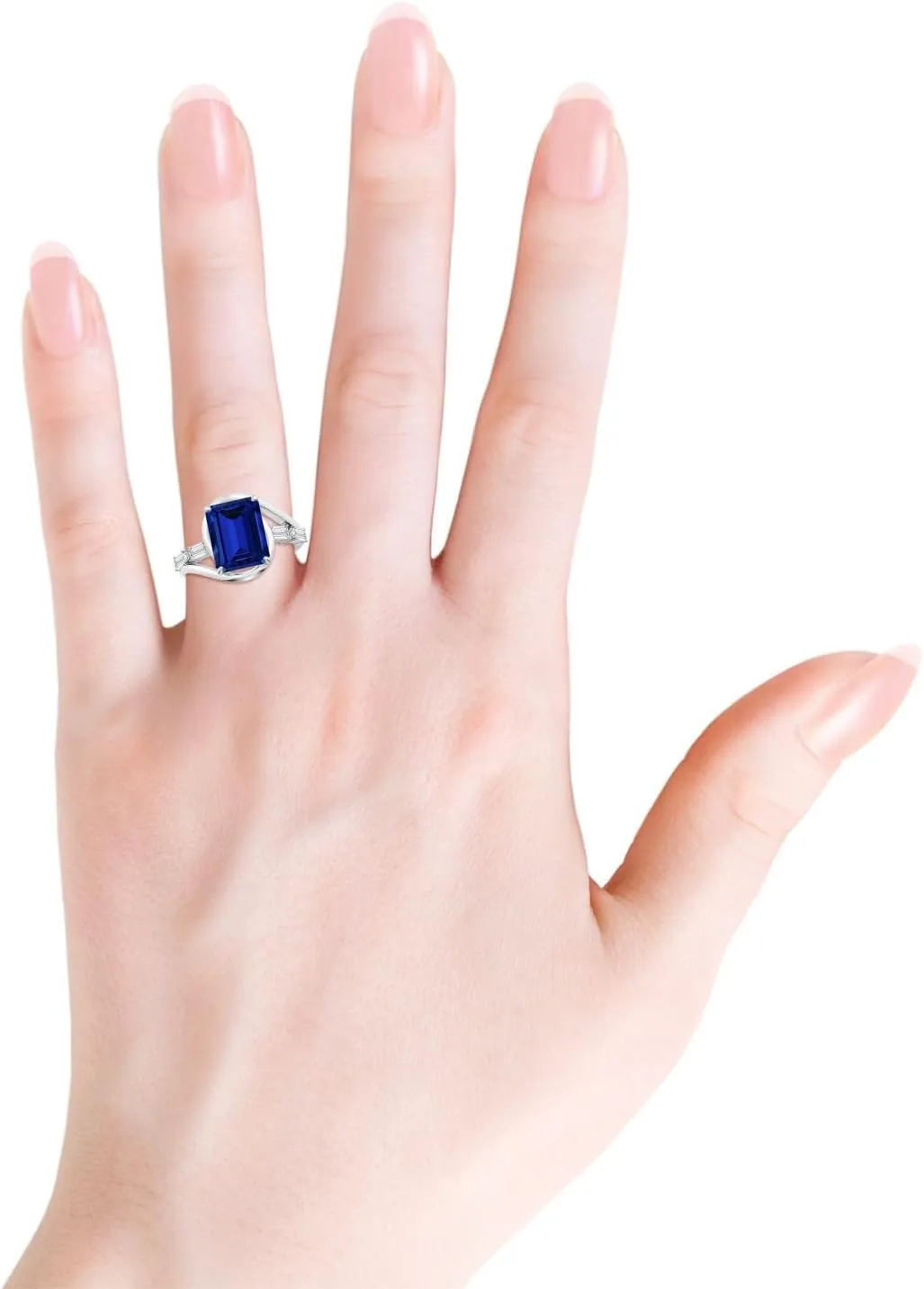 Angara Vintage Inspired Emerald-Cut Lab Grown Blue Sapphire Bypass Shank Engagement Ring in 14K Solid Gold/Platinum | Birthday, Anniversary, Wedding Jewelry Gift for Women