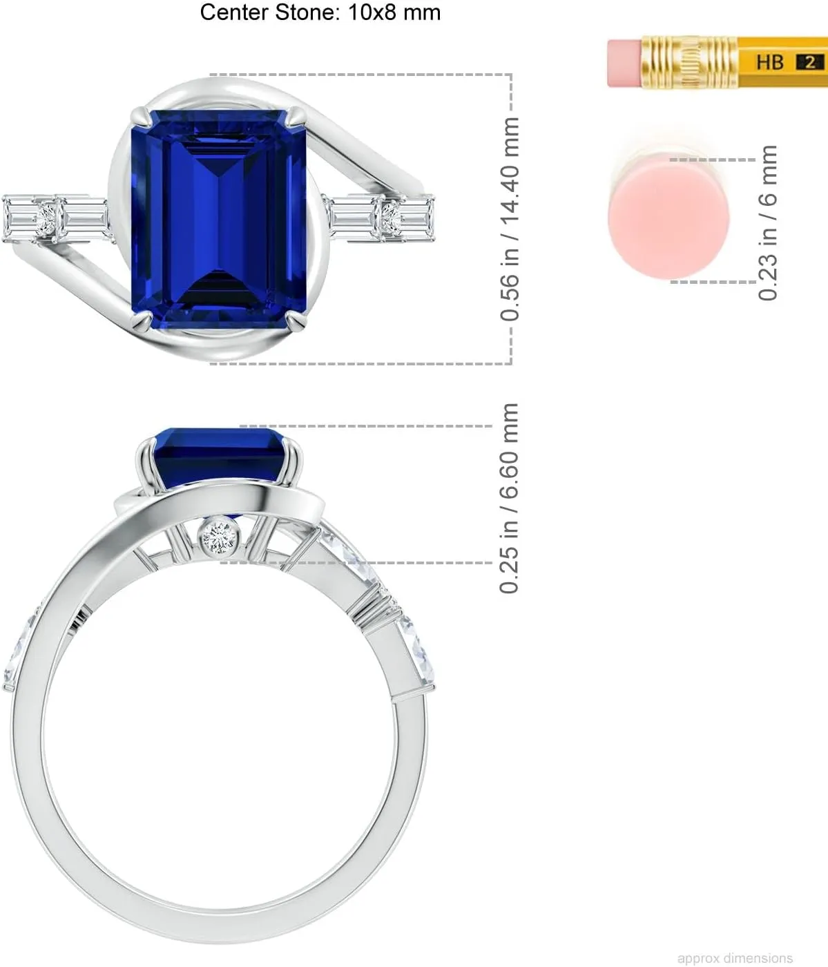 Angara Vintage Inspired Emerald-Cut Lab Grown Blue Sapphire Bypass Shank Engagement Ring in 14K Solid Gold/Platinum | Birthday, Anniversary, Wedding Jewelry Gift for Women