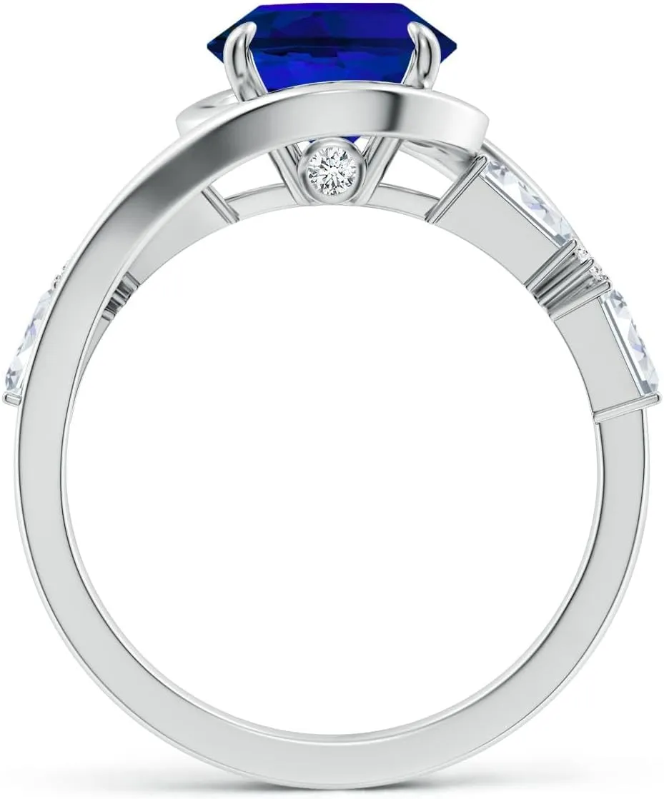 Angara Vintage Inspired Oval Lab Grown Blue Sapphire Bypass Shank Engagement Ring in 14K Solid Gold/Platinum | Birthday, Anniversary, Wedding Jewelry Gift for Women