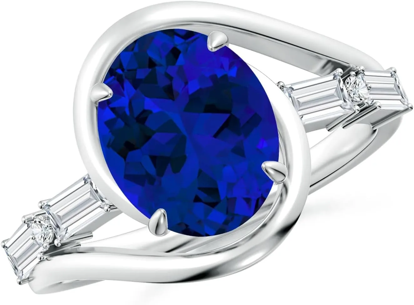 Angara Vintage Inspired Oval Lab Grown Blue Sapphire Bypass Shank Engagement Ring in 14K Solid Gold/Platinum | Birthday, Anniversary, Wedding Jewelry Gift for Women