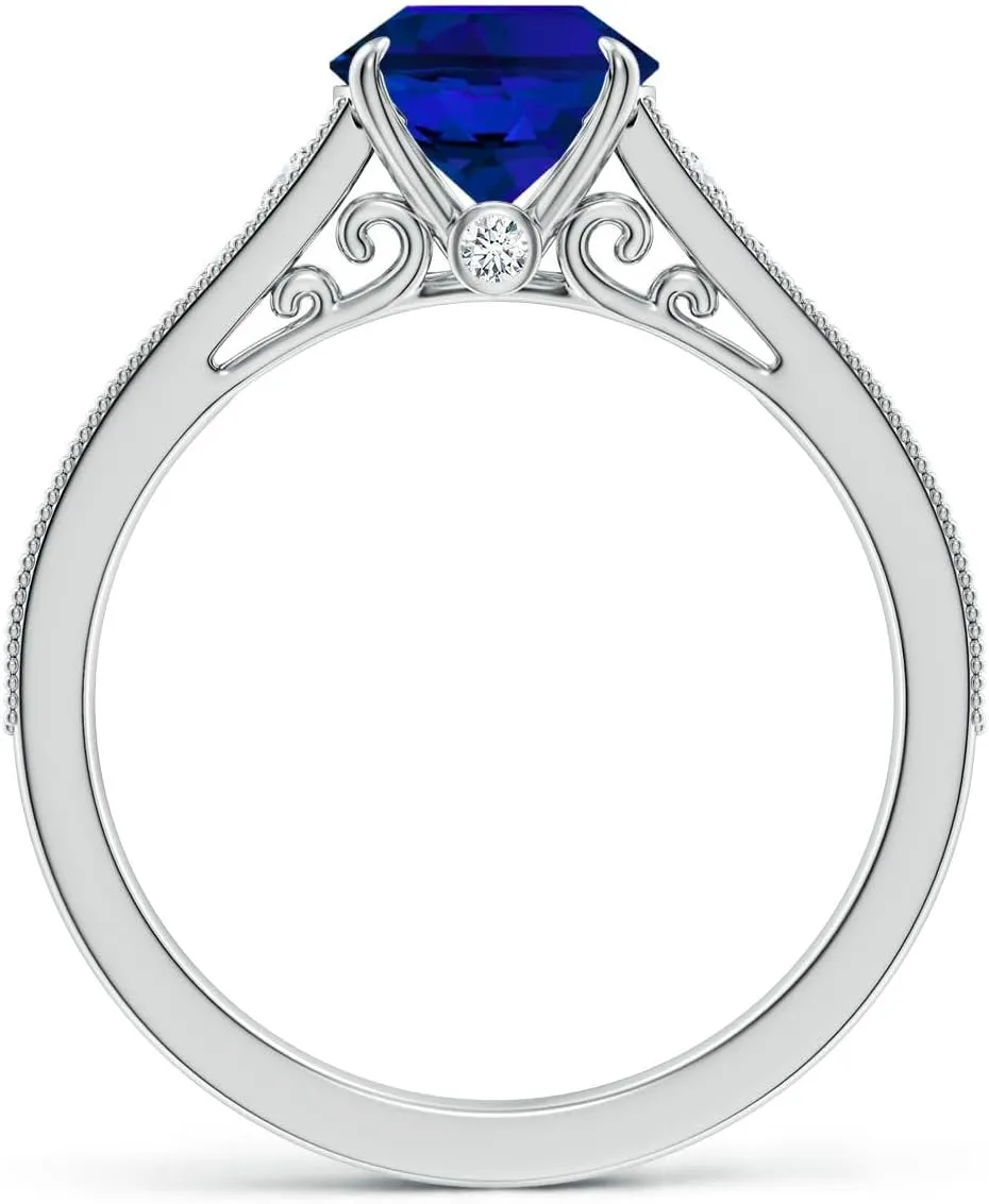 Angara Vintage Inspired Oval Lab Grown Blue Sapphire Engagement Ring with Milgrain in 14K Solid Gold/Platinum | Birthday, Anniversary, Wedding Jewelry Gift for Women