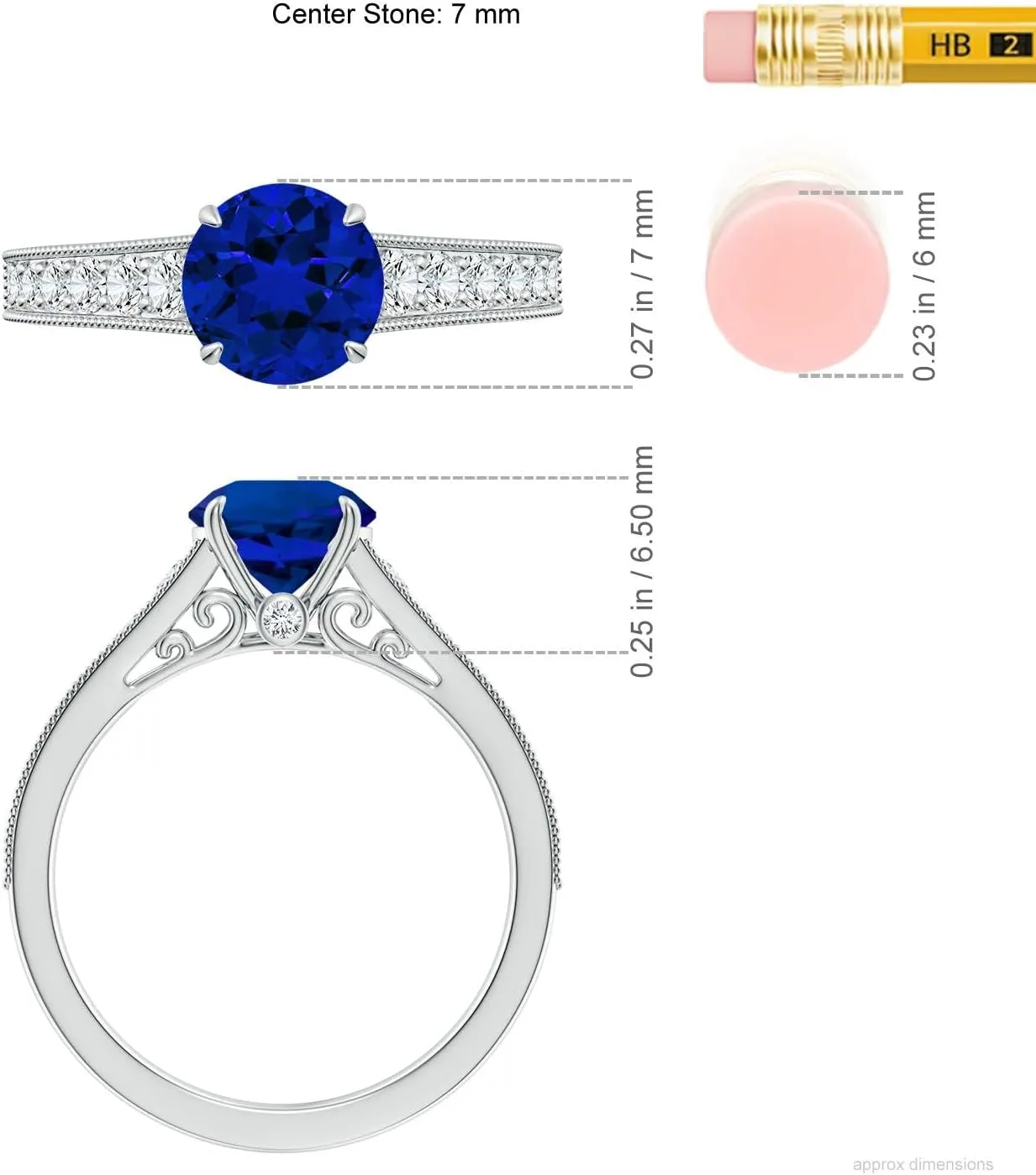 Angara Vintage Inspired Round Lab Grown Blue Sapphire Engagement Ring with Milgrain in 14K Solid Gold/Platinum | Birthday, Anniversary, Wedding Jewelry Gift for Women