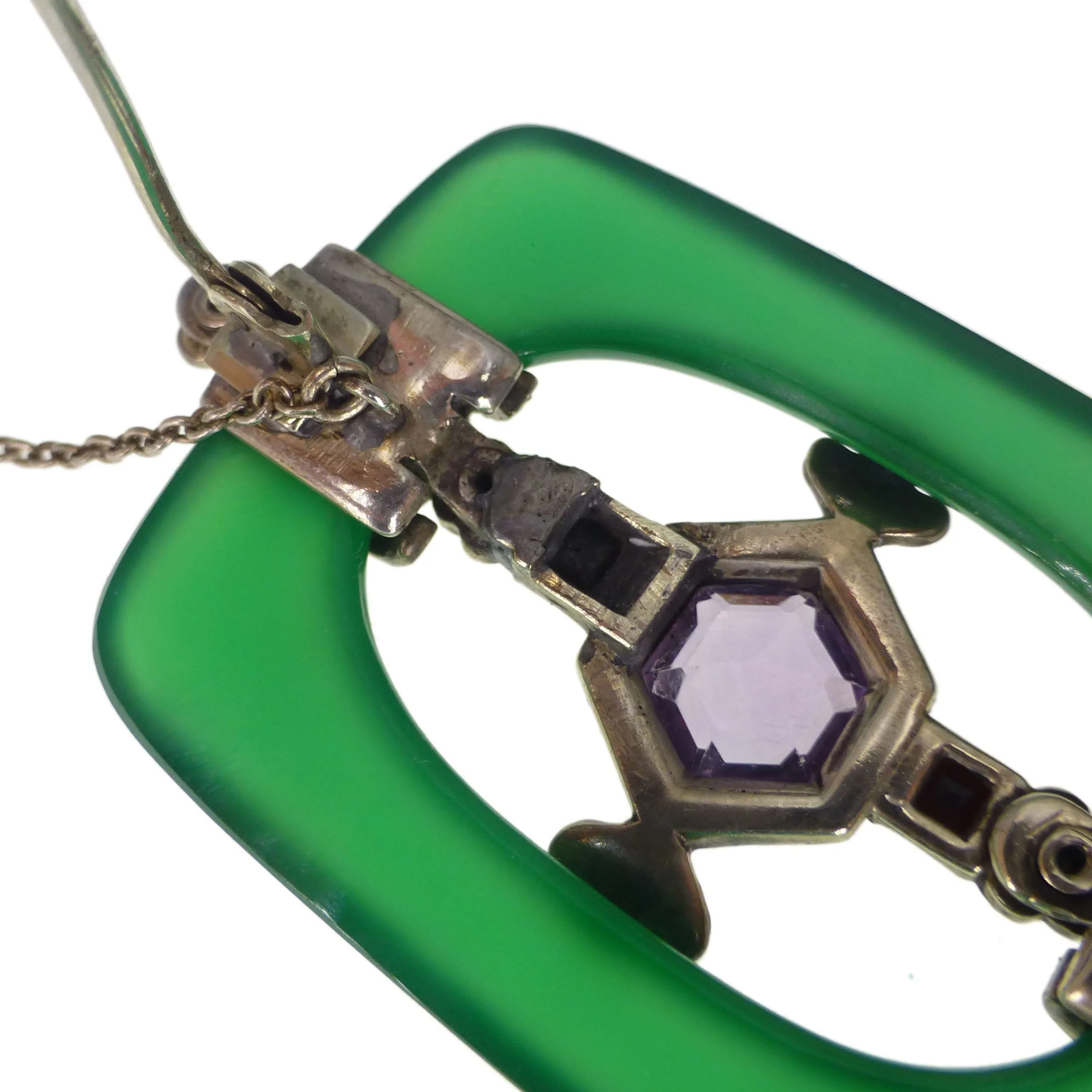 Antique Art Deco German Chrysoprase Amethyst Moonstone Brooch