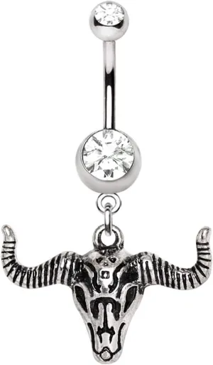 Antique Bull Skull Head Dangle Navel Ring