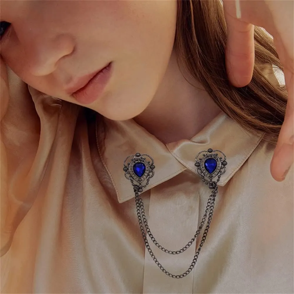 Antique Collar Clips Brooches Lapel Pins for Women Girls Unisex Vintage Elegant Enameled Flower Imitation Pearl Blue Rhinestone Layered Tassel Chain Drop Dangling Necktie Tie Shawl Scarf Dress Accessories Jewelry Christmas Birthday