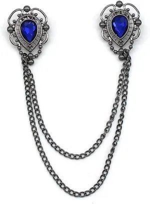 Antique Collar Clips Brooches Lapel Pins for Women Girls Unisex Vintage Elegant Enameled Flower Imitation Pearl Blue Rhinestone Layered Tassel Chain Drop Dangling Necktie Tie Shawl Scarf Dress Accessories Jewelry Christmas Birthday