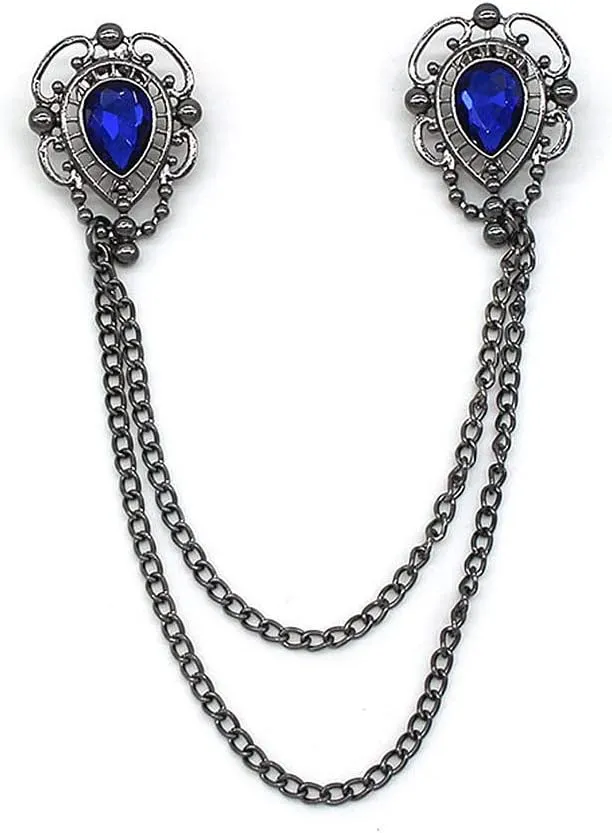 Antique Collar Clips Brooches Lapel Pins for Women Girls Unisex Vintage Elegant Enameled Flower Imitation Pearl Blue Rhinestone Layered Tassel Chain Drop Dangling Necktie Tie Shawl Scarf Dress Accessories Jewelry Christmas Birthday