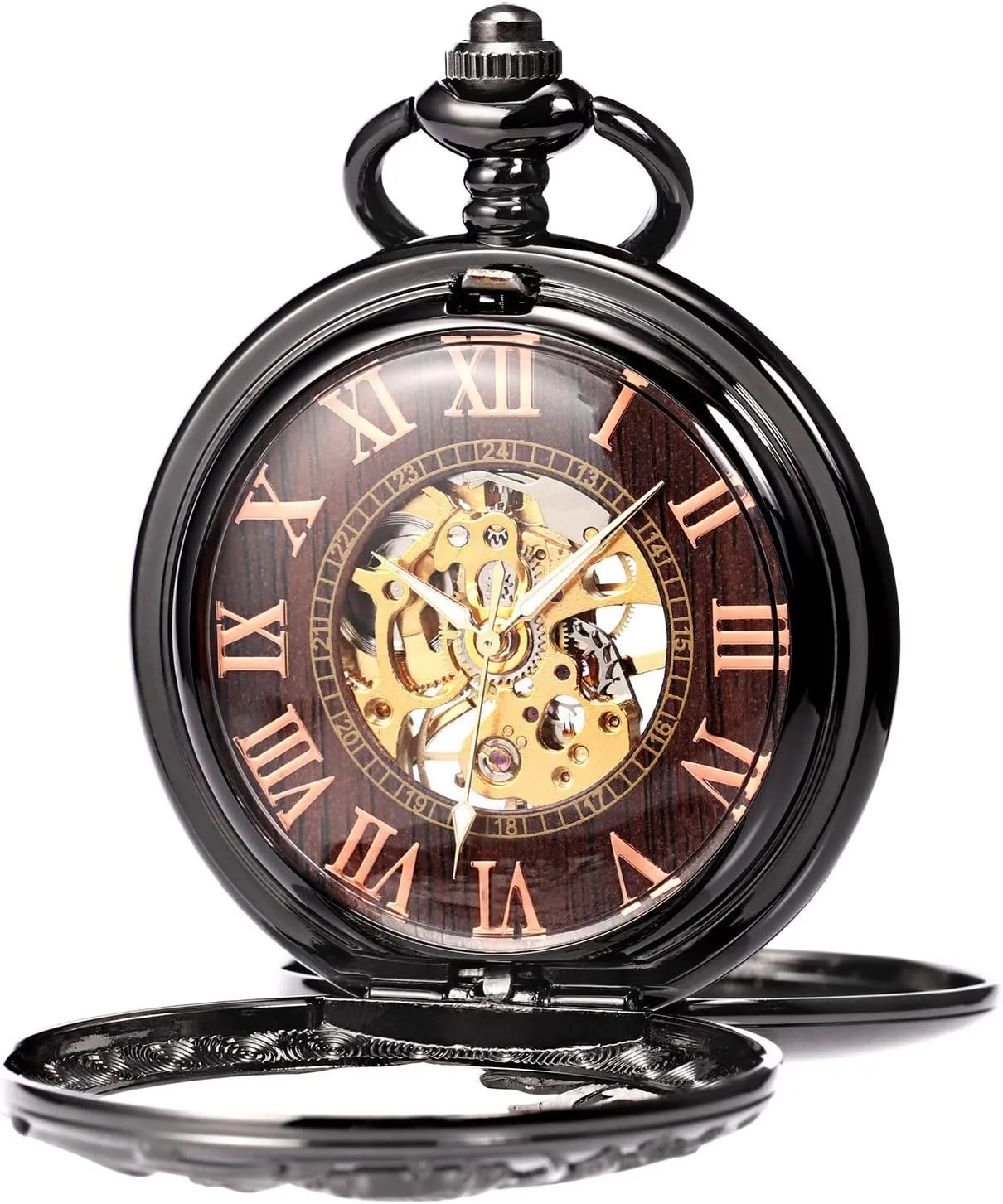 Antique Dragon Mechanical Skeleton Pocket Watch with Chain