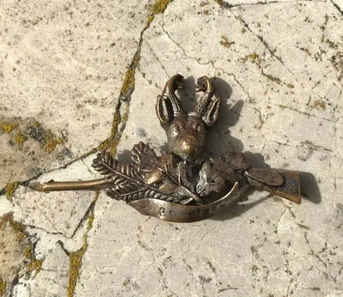 Antique Elk Deer Stag w Gun Leaves Motif 3D Brooch Pin