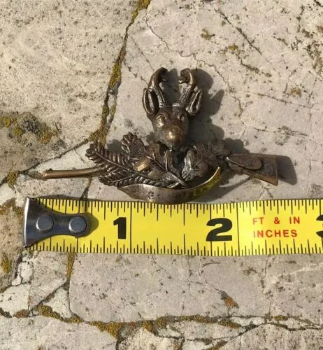 Antique Elk Deer Stag w Gun Leaves Motif 3D Brooch Pin