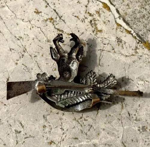 Antique Elk Deer Stag w Gun Leaves Motif 3D Brooch Pin