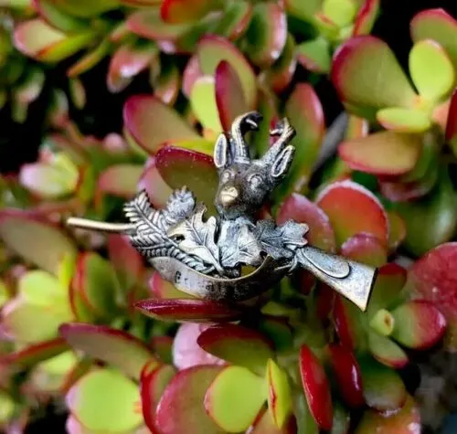 Antique Elk Deer Stag w Gun Leaves Motif 3D Brooch Pin