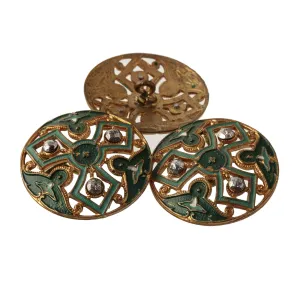 Antique enameled brass button 1.1inch dia.  1 pc., ac-btvc266