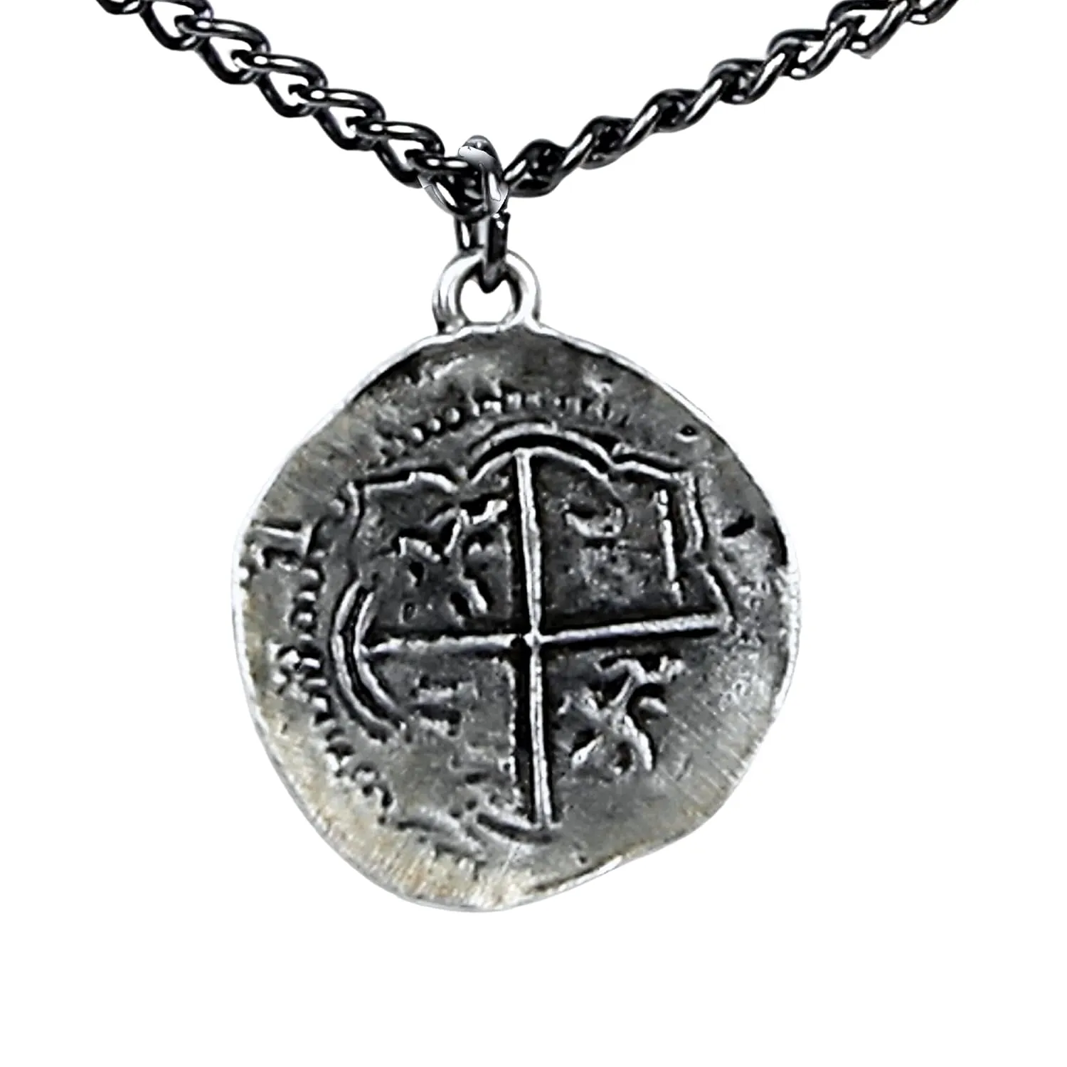 Antique Finished Pieces of Eight Coin Necklace Pewter Replica of Spanish Coin - Handcrafted in USA (Shipped by Amazon Prime 24" Chain)