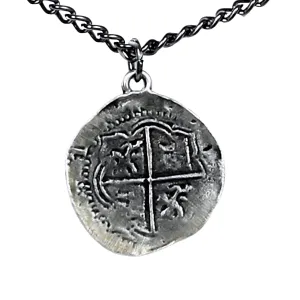 Antique Finished Pieces of Eight Coin Necklace Pewter Replica of Spanish Coin - Handcrafted in USA (Shipped by Amazon Prime 24" Chain)