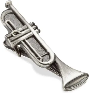Antique Silver Trumpet Tie Bar Silver Rhodium Plating Antique Silver Trumpet Tie Bar