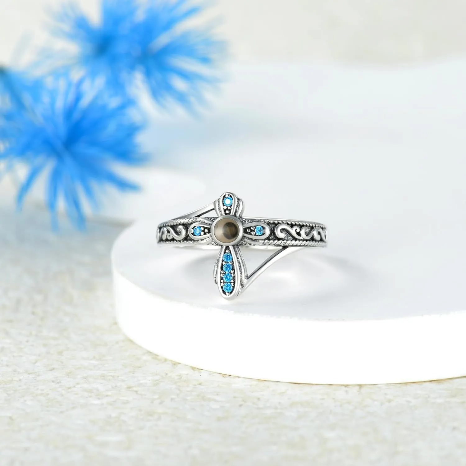 AOBOCO Cross Ring with Mustard Seed 925 Sterling Silver With God All Things Are Possible Band Rings, Size 4-13