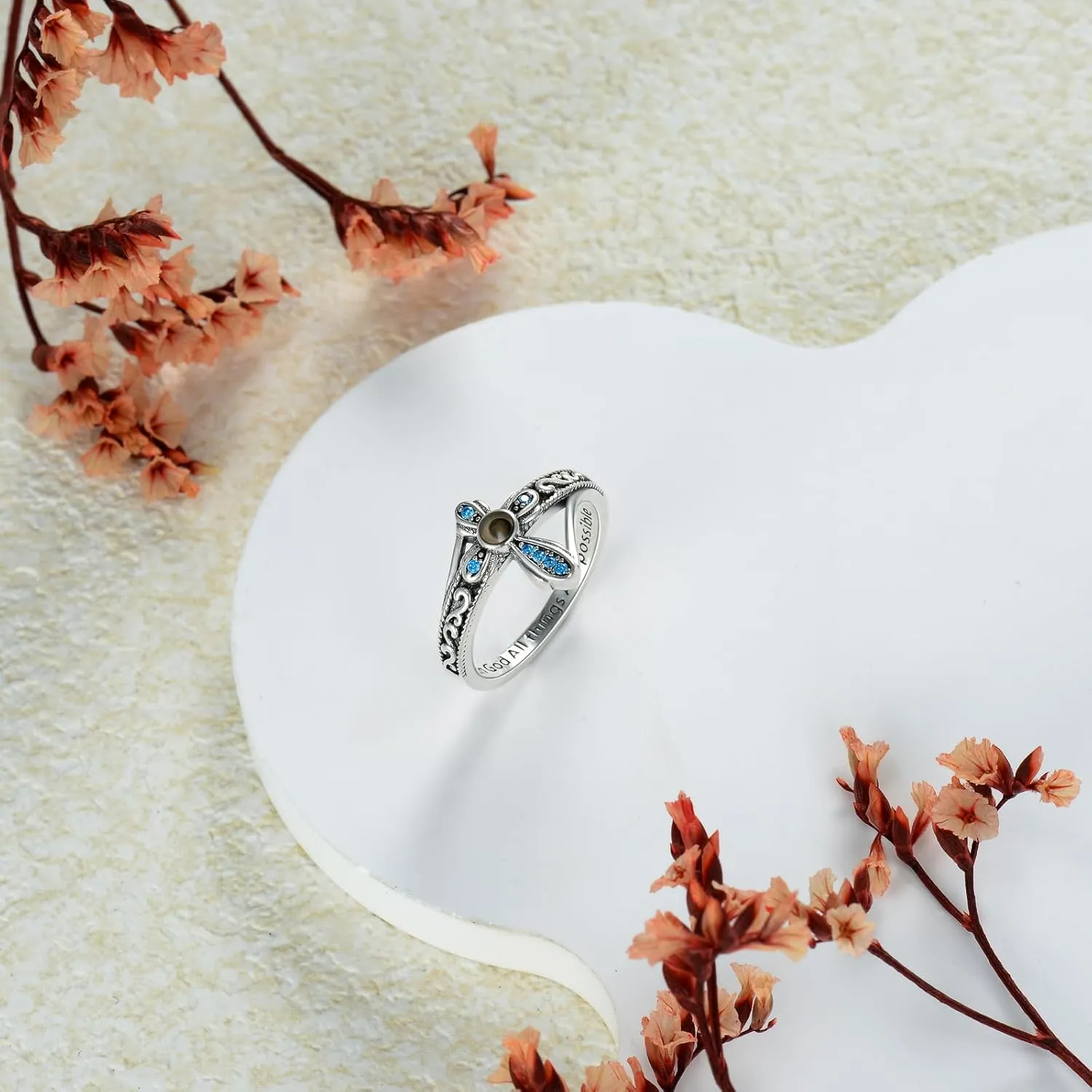 AOBOCO Cross Ring with Mustard Seed 925 Sterling Silver With God All Things Are Possible Band Rings, Size 4-13