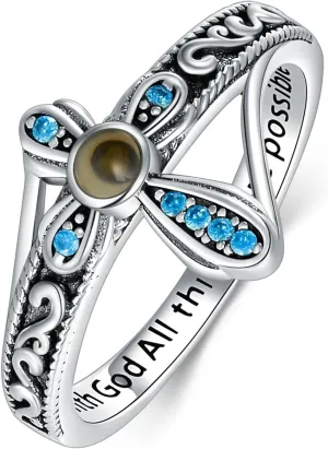AOBOCO Cross Ring with Mustard Seed 925 Sterling Silver With God All Things Are Possible Band Rings, Size 4-13