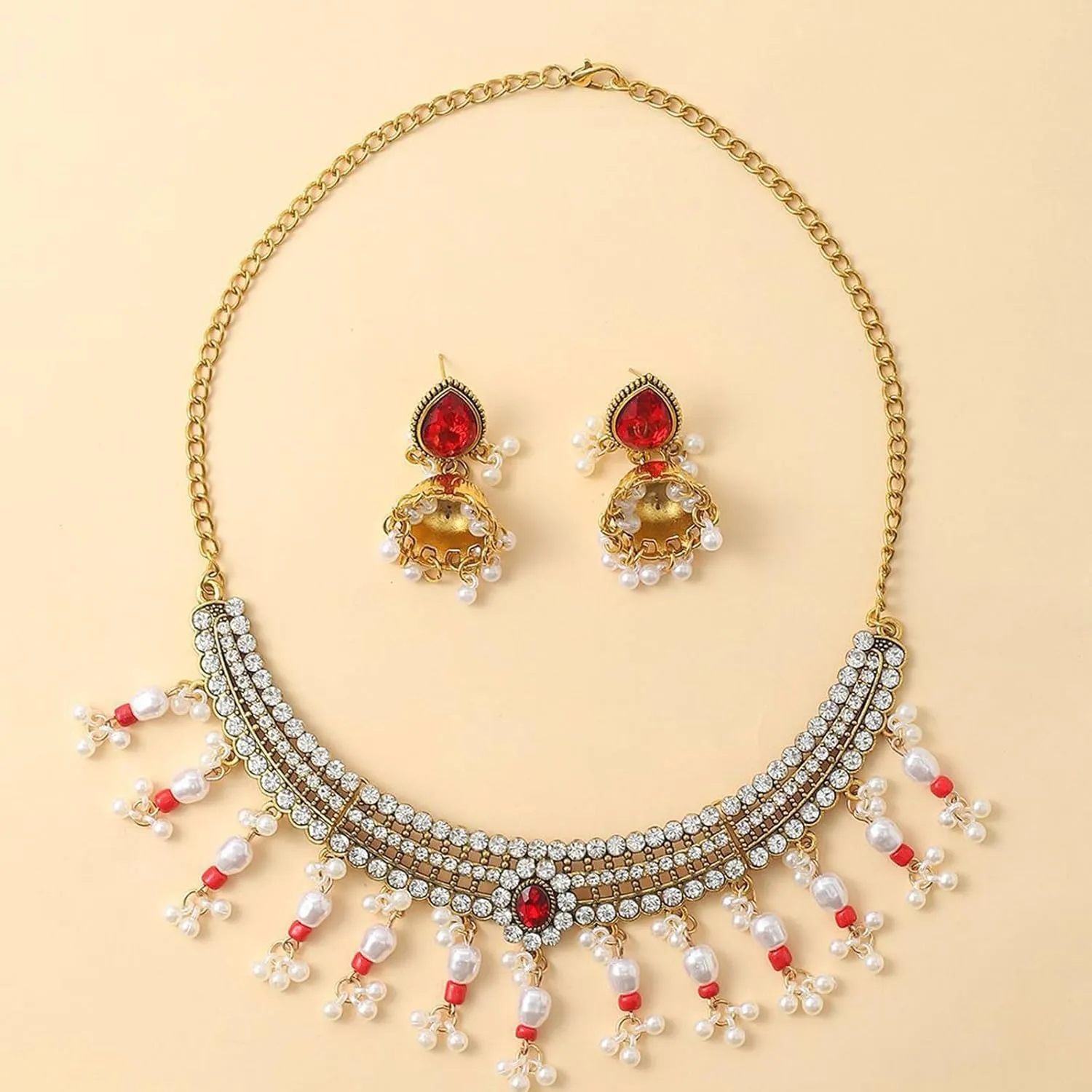 Aonklot Dainty Gold Indian Jewelry Set - Wedding Guest Dresses With Choker, Necklace & Earring