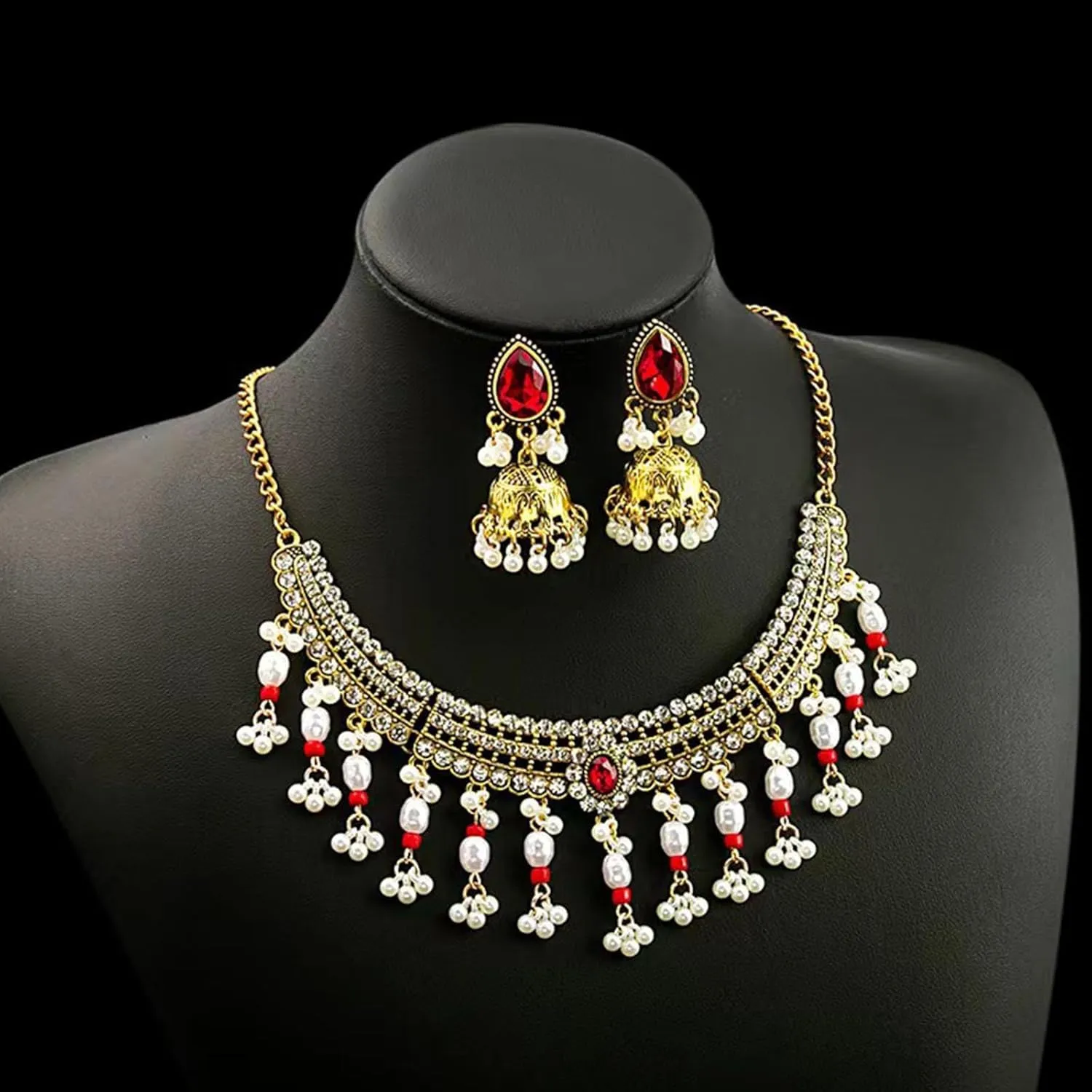 Aonklot Dainty Gold Indian Jewelry Set - Wedding Guest Dresses With Choker, Necklace & Earring
