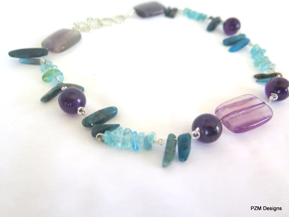 Apatite, Amethyst and Fluorite Beaded Necklace