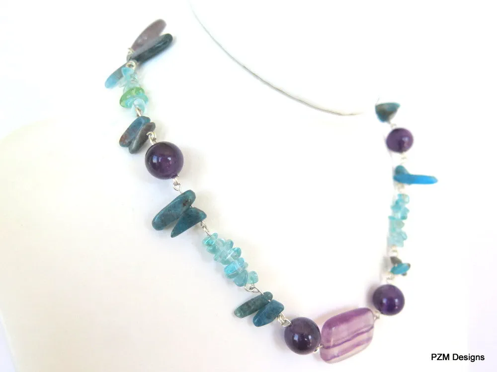 Apatite, Amethyst and Fluorite Beaded Necklace