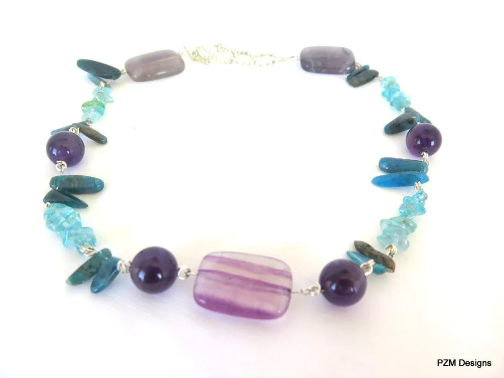 Apatite, Amethyst and Fluorite Beaded Necklace