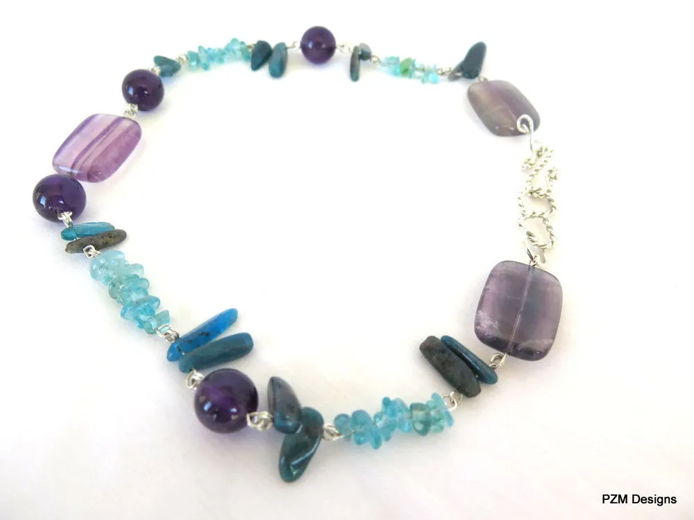 Apatite, Amethyst and Fluorite Beaded Necklace