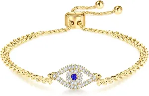 Apsvo Evil Eye Bracelet, Sideway Cross Bracelet, Silver/Gold/Rose Gold Bracelet for Women Adjustable Slide Chain Jewelry Apsvo Evil Eye Bracelet, Sideway Cross Bracelet, Silver/Gold/Rose Gold Bracelet for Women Adjustable Slide Chain Jewelry