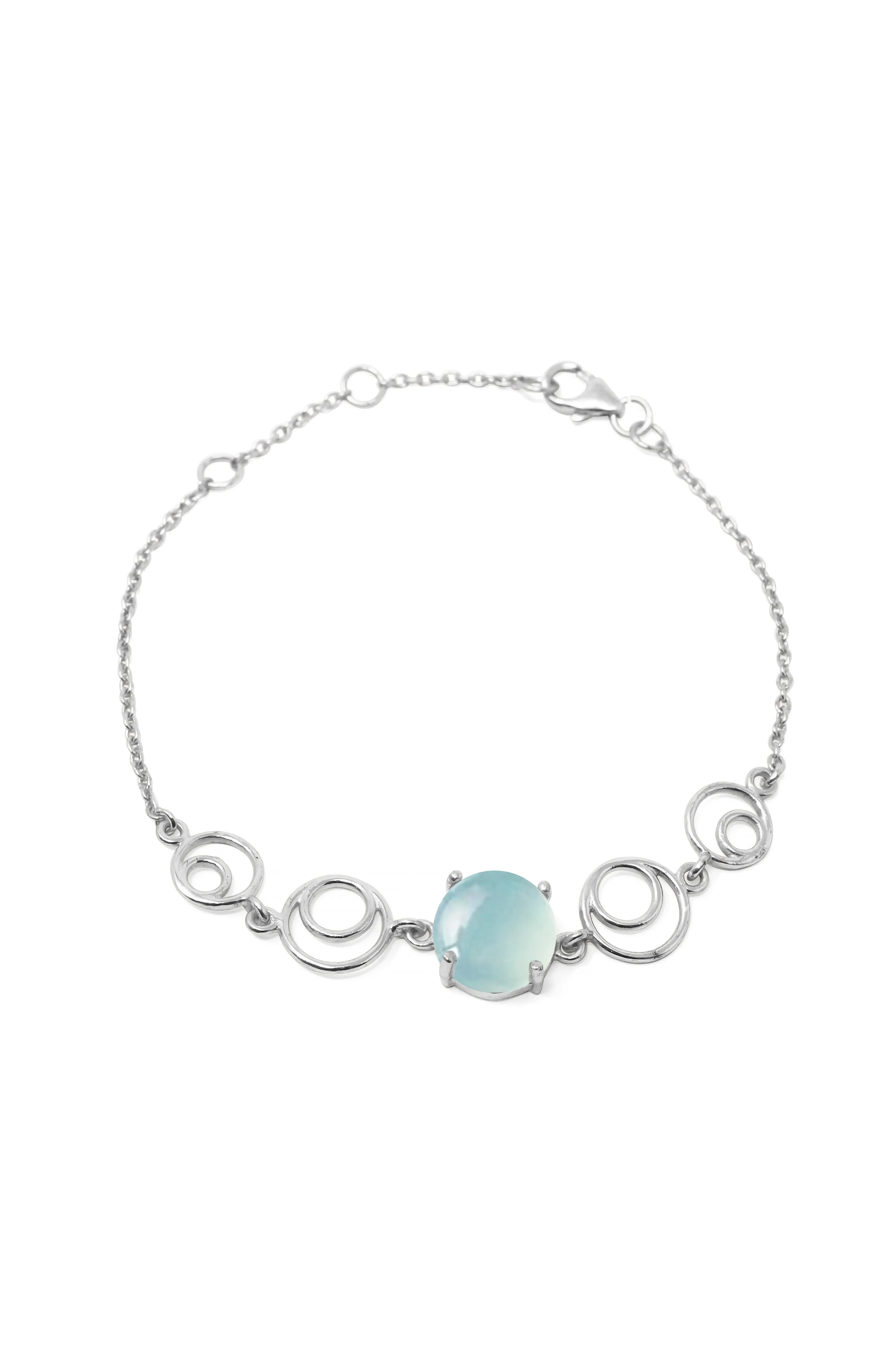 Aqua Circle Game Sterling Silver Chain Bracelet