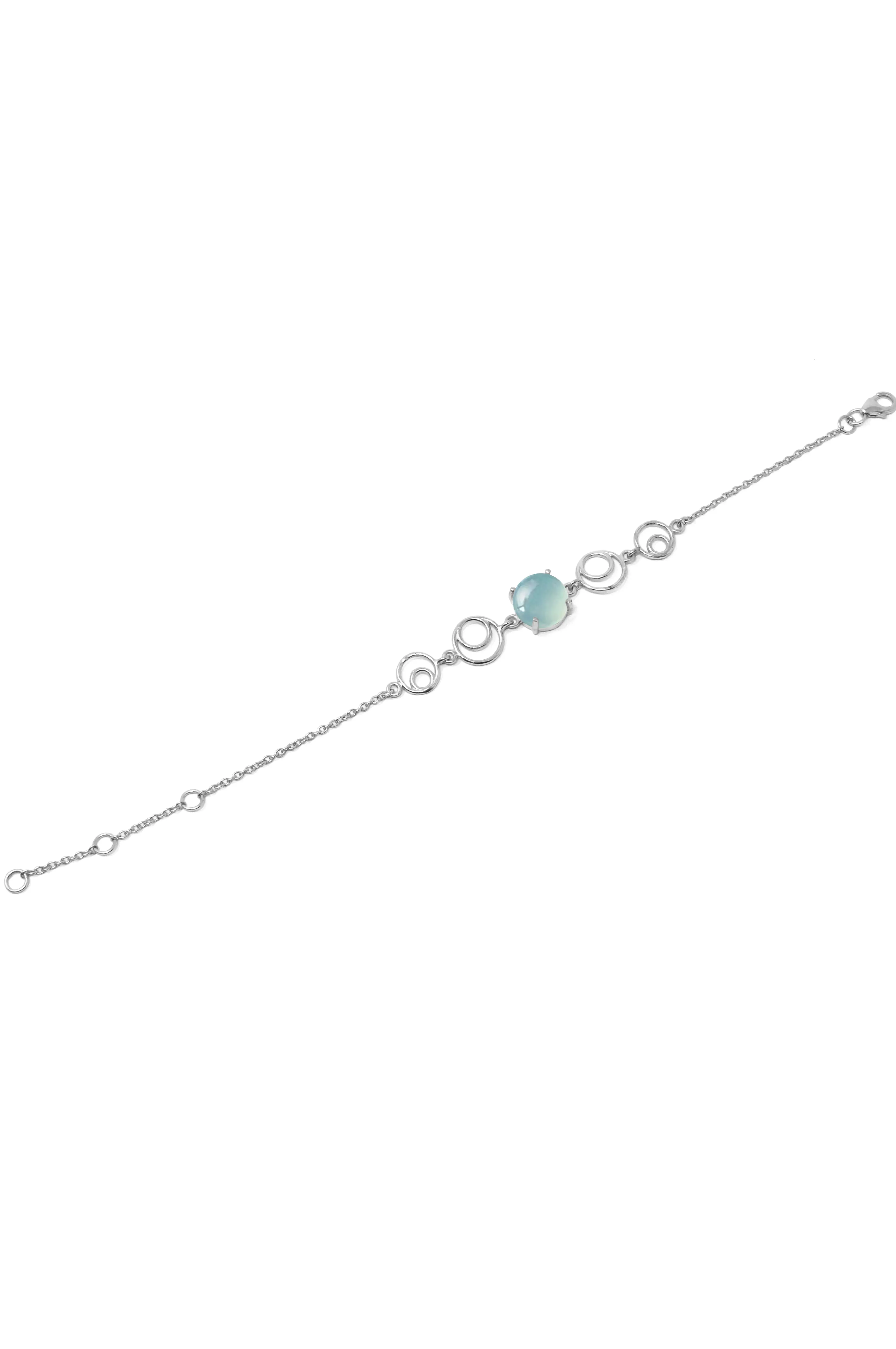 Aqua Circle Game Sterling Silver Chain Bracelet