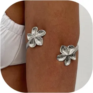 Arm Cuff Layered Bracelet Adjustable Leaf Flower Starfish Upper Arm Cuff Bangle Jewelry Gold Plated Bracelet Ring Set for Women Boho Summer Beach Essentials