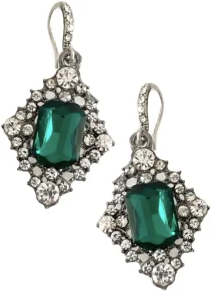 Art Deco Antique Vintage Retro Style Green Emerald Rhinestone Dangle Pierced Earrings