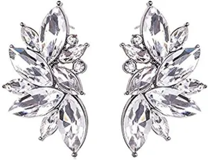 Art Deco Antique Vintage Style Clear Bridal Wedding Formal Rhinestone Cluster Earrings
