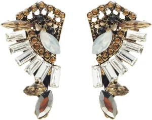 Art Deco Antique Vintage Style Flapper Citrine Opal Marcasite Egyptian Cleopatra Design Clear Rhinestone Wedding Bridal Prom Cluster Earrings