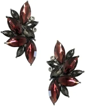 Art Deco Antique Vintage Style Lavender Lilac Purple Raisin Amethyst and Grey Smokey Topaz Rhinestone Cluster Bridal Prom Gatsby Formal Wedding Earrings