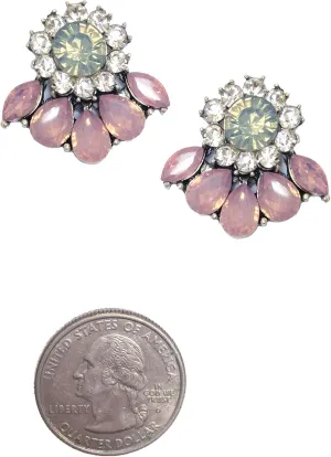 Art Deco Antique Vintage Style Pink Opal Rhinestone Bridal Bridesmaid Wedding Prom Cluster Earrings