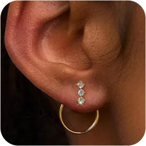 ASCOMY Gold Earrings for Women Dainty Stud Earrings 14K Gold/Silver Plated Heart Earring Cute Star Stud Earring Gold Minimalist Jewelry Gifts for Her