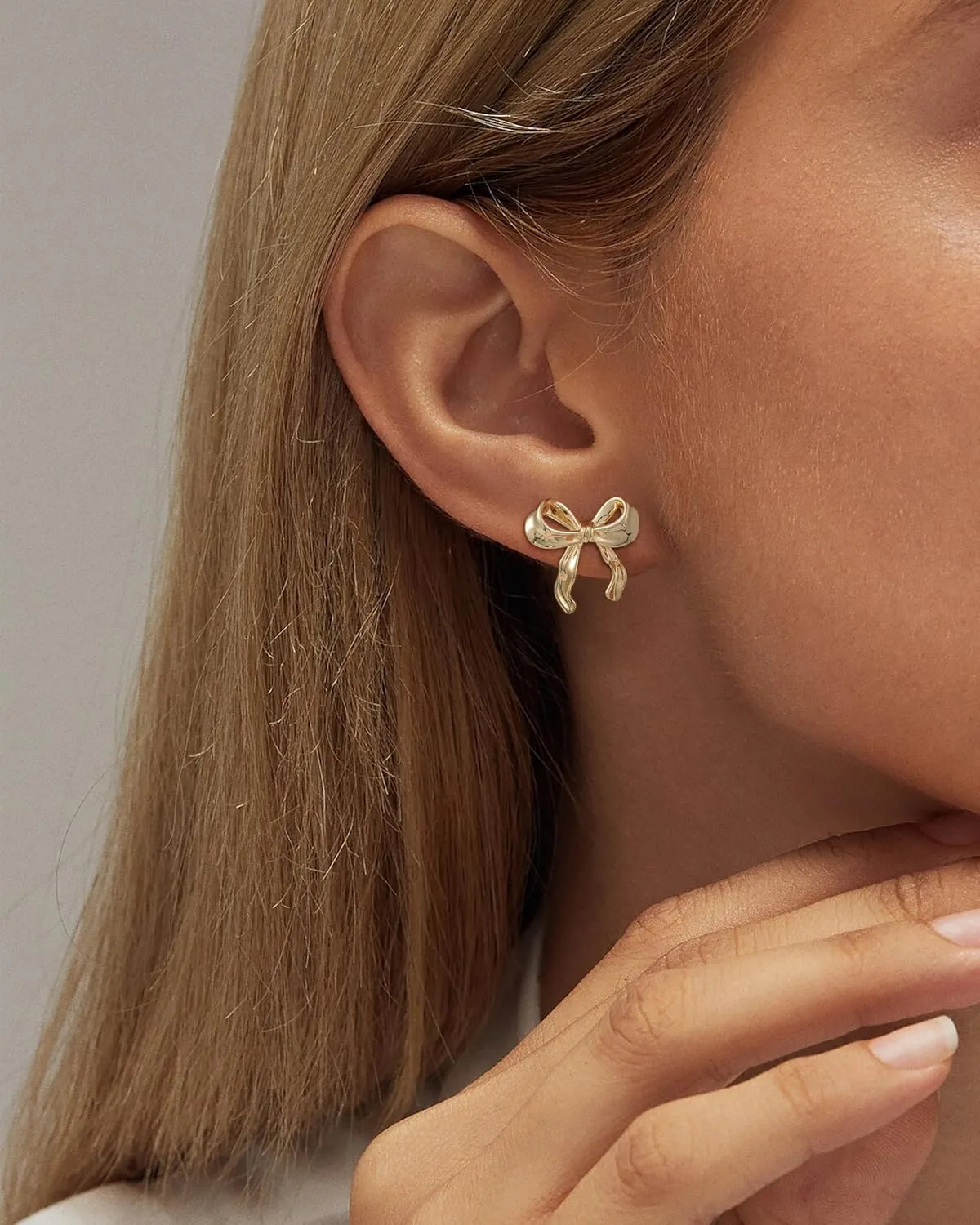 ASCOMY Gold Stud Earrings for Women - Dainty Bow 14K Gold/Silver Plated Pearl Earrings - Trendy Cute Ribbon Minimalist Jewelry Gifts for Her