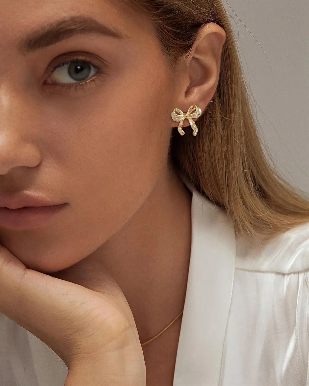 ASCOMY Gold Stud Earrings for Women - Dainty Bow 14K Gold/Silver Plated Pearl Earrings - Trendy Cute Ribbon Minimalist Jewelry Gifts for Her